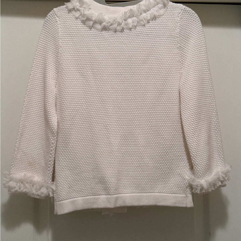 White Textured Cardigan with Ruffle Trim - Picture 6 of 6